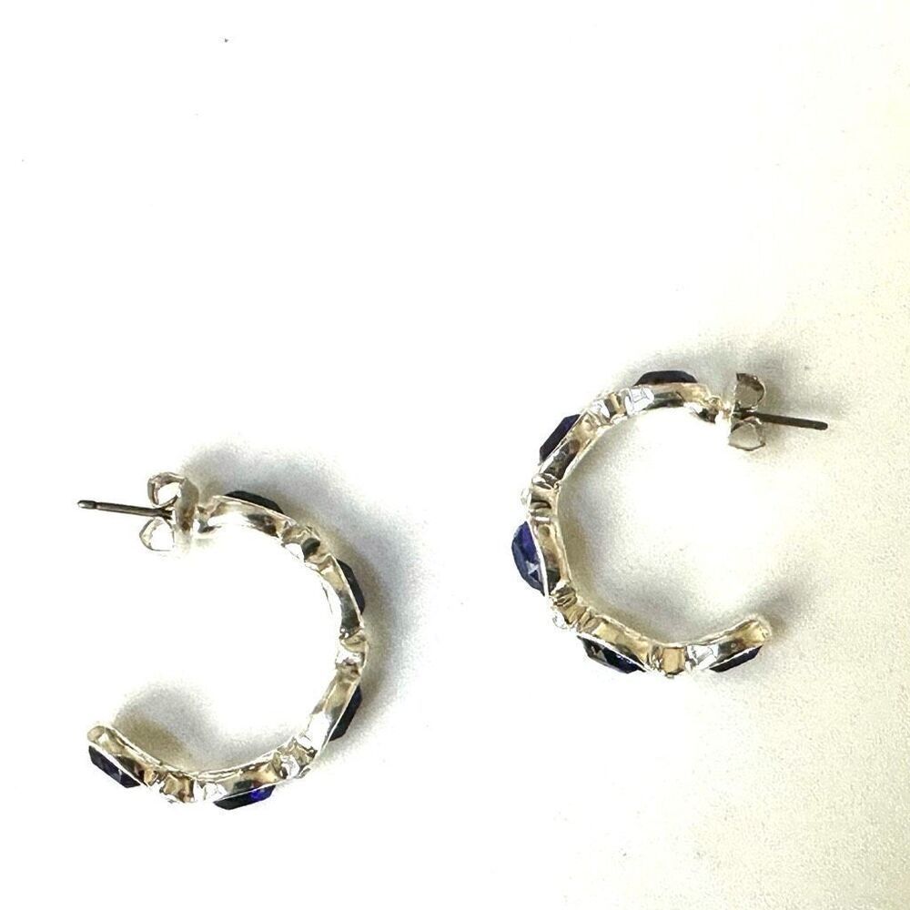 Avon Sapphire blue silver tone Hoop Earrings - Picture 7 of 8